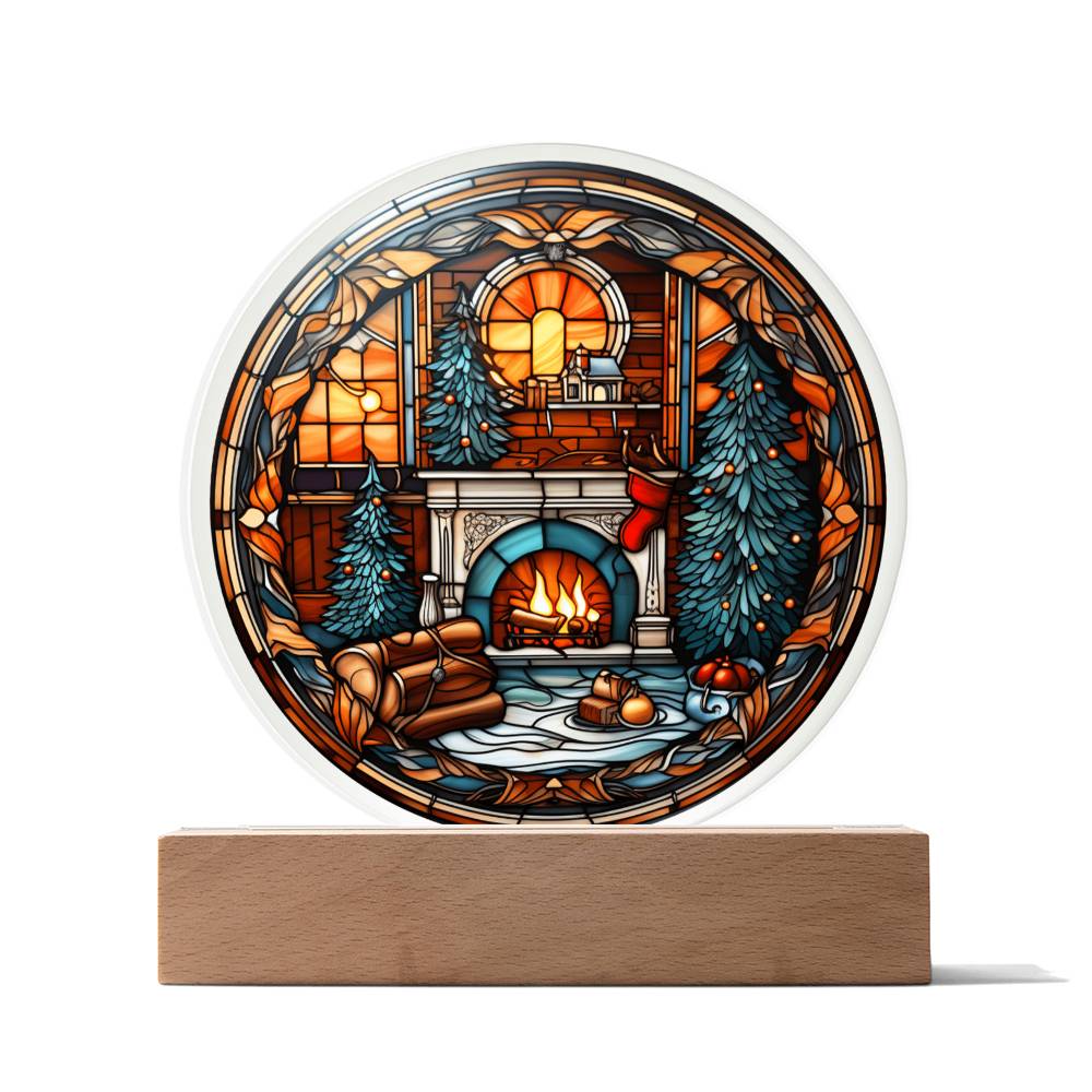 Fireplace Stained Glass Acrylic Plaque