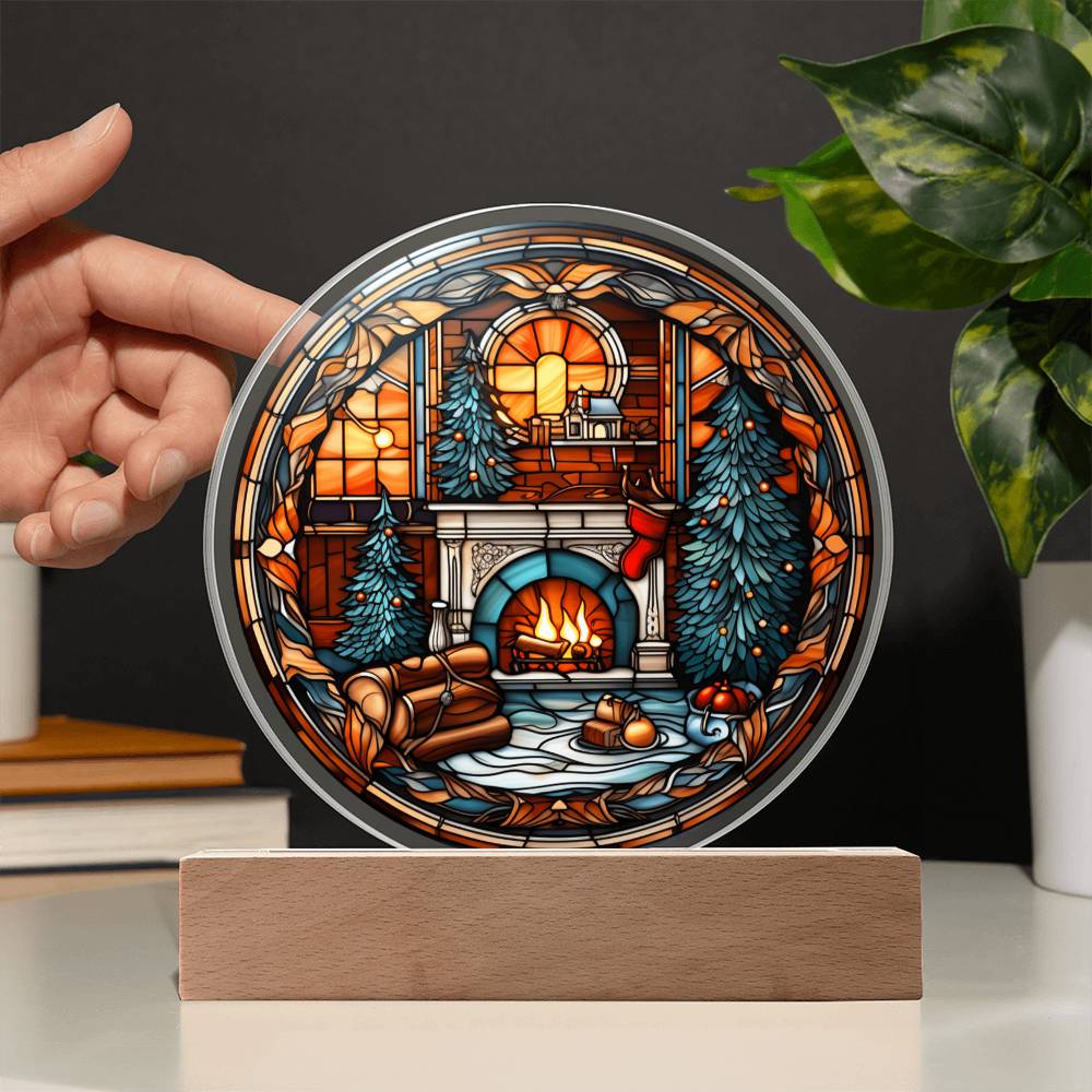 Fireplace Stained Glass Acrylic Plaque