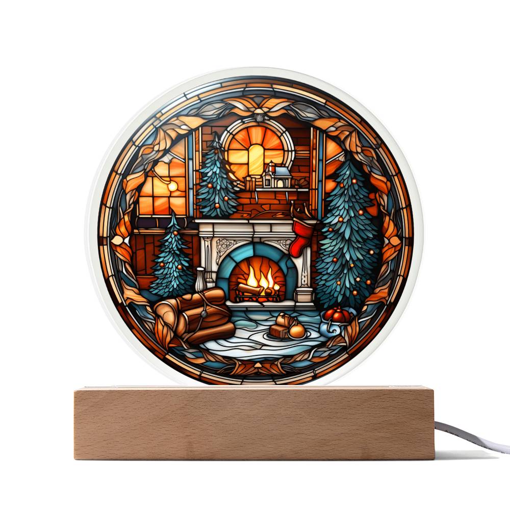 Fireplace Stained Glass Acrylic Plaque