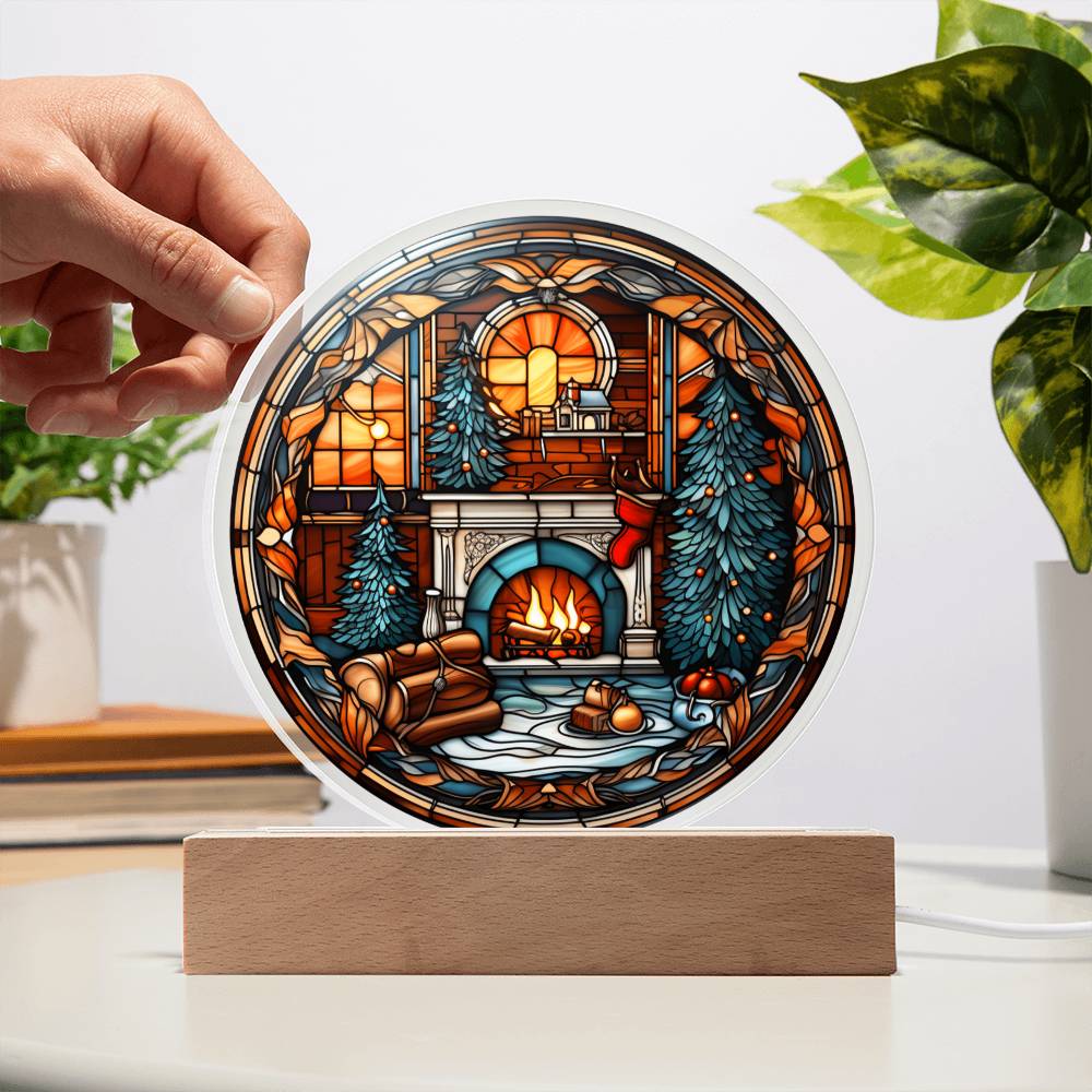Fireplace Stained Glass Acrylic Plaque