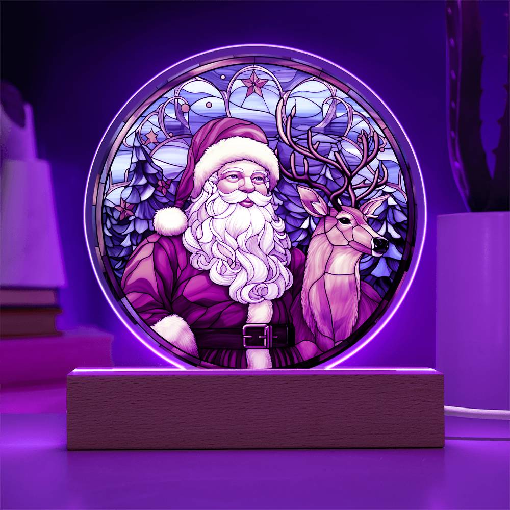 Santa and Reindeer Stained Glass Acrylic Plaque
