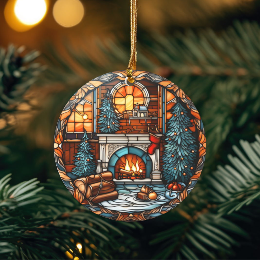 Christmas Fireplace Ceramic Ornament