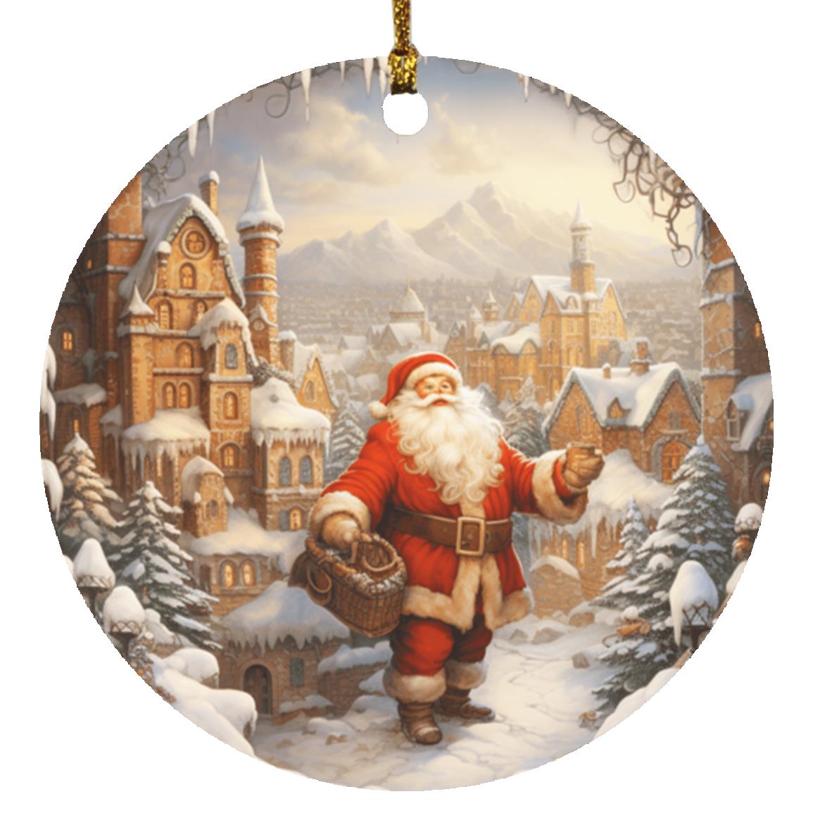 Santa Claus Comes to Town Ceramic Ornament