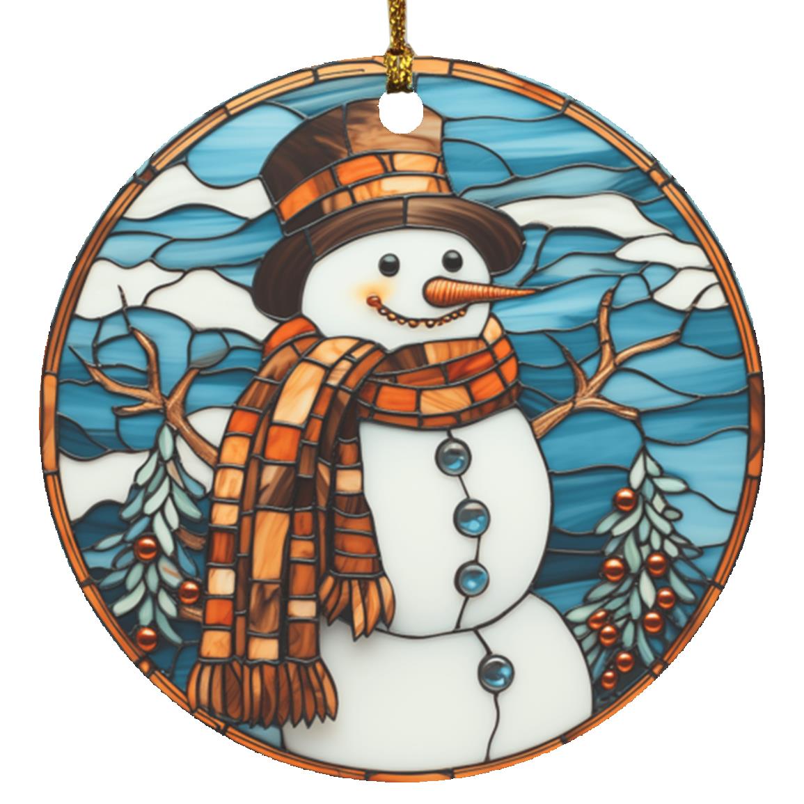 Stained Glass Snowman Ceramic Ornament