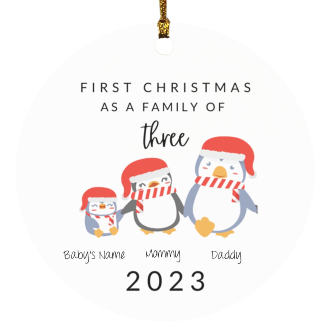 Personalized Family of Three Ornament - Penquins