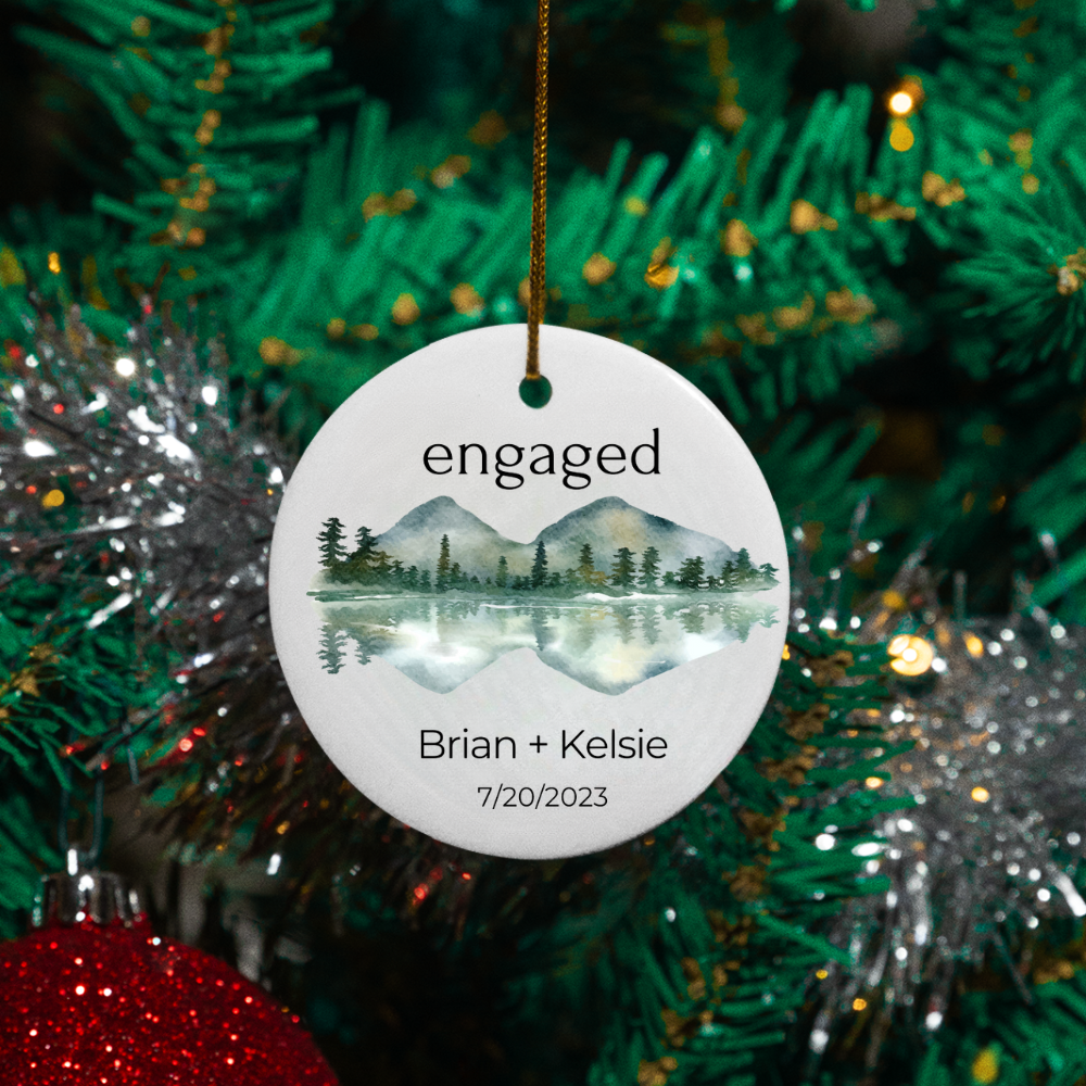 Engaged Personalized Ornament - Mountain Reflection