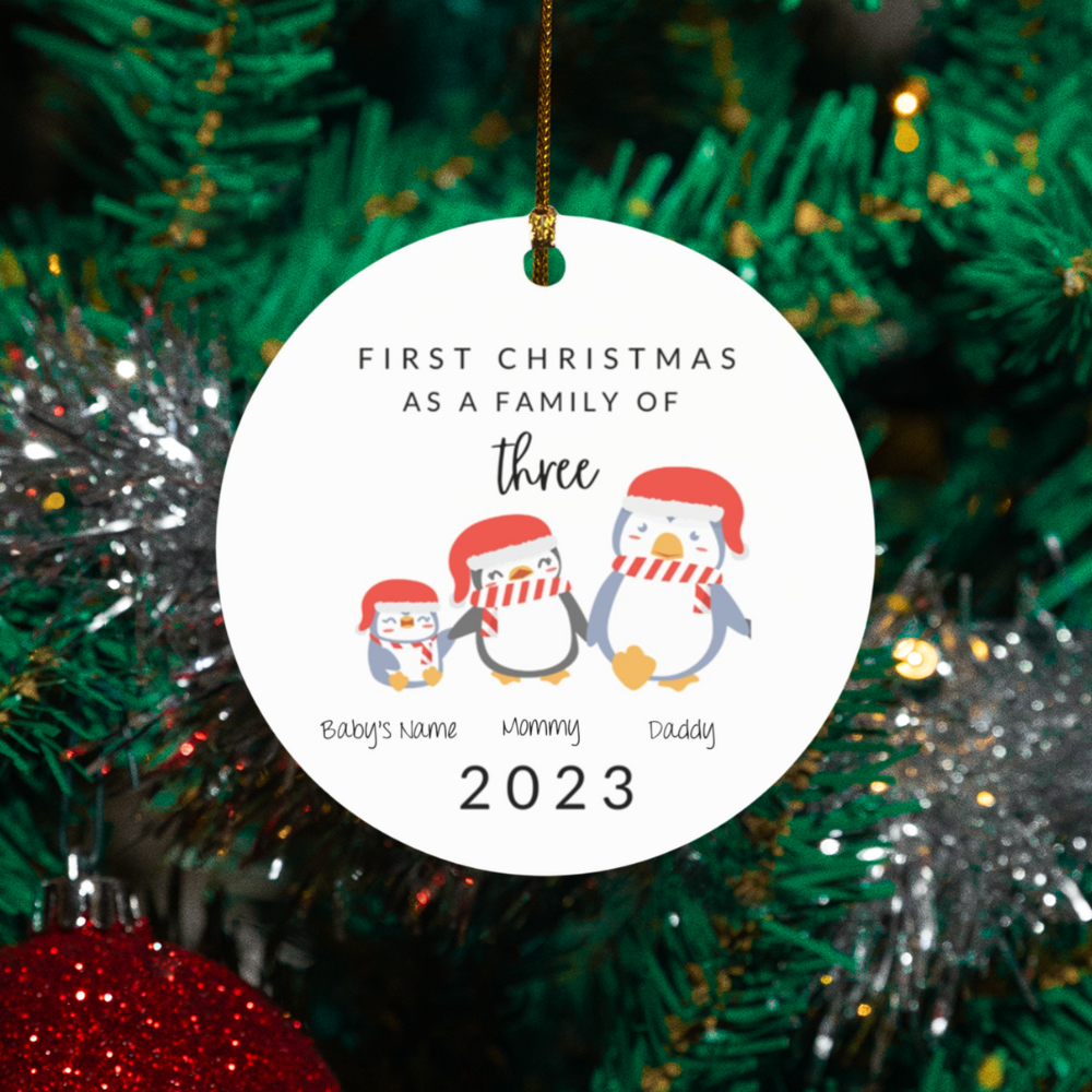 Personalized Family of Three Ornament - Penquins