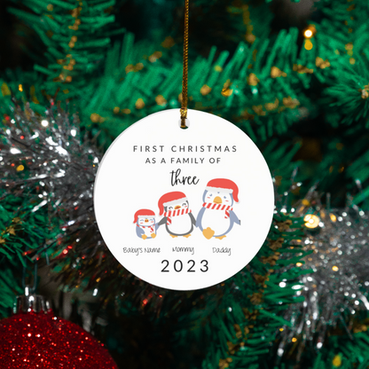 Personalized Family of Three Ornament - Penquins