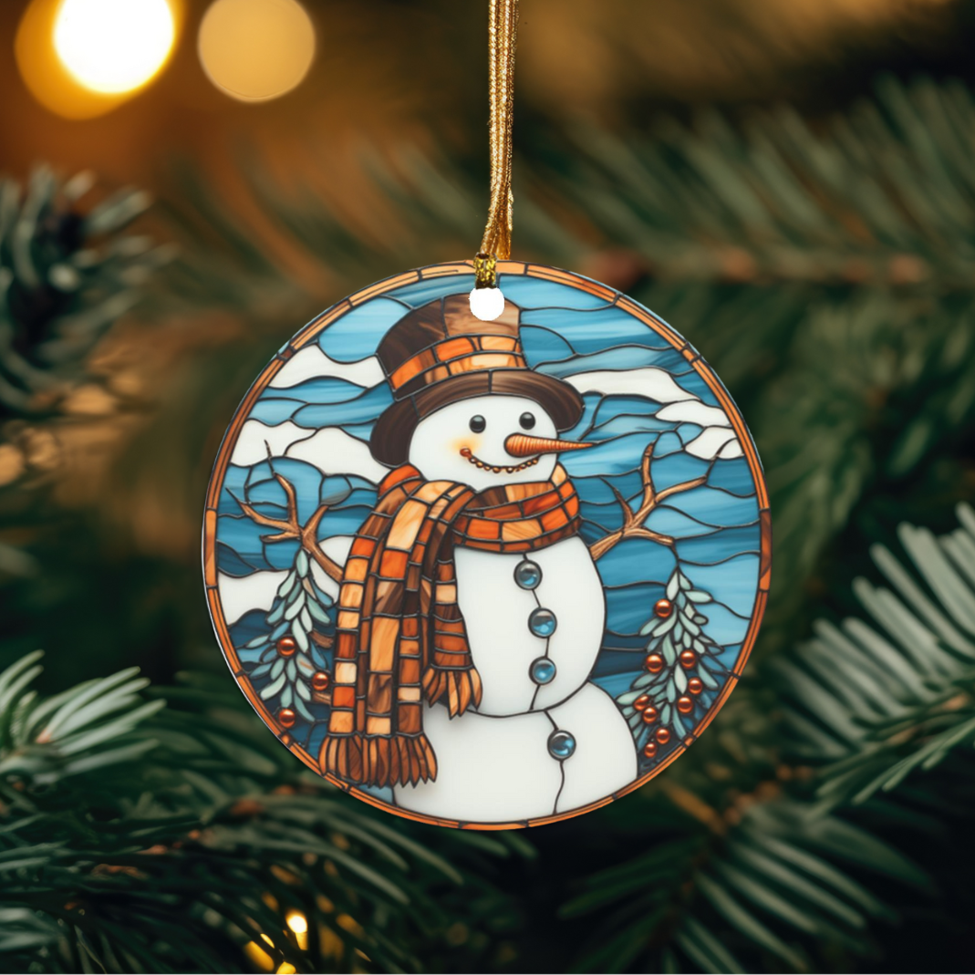 Stained Glass Snowman Ceramic Ornament