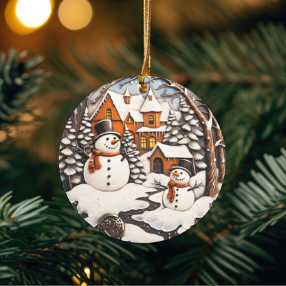 Twin Snowmen Ceramic Ornament