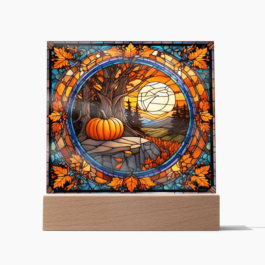 Pumpkin Moon | Landscape Thanksgiving | Stained Glass Acrylic