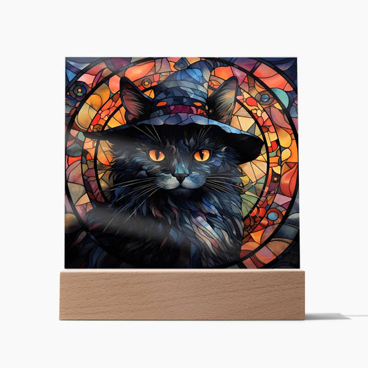 Black Cat Witch | Stained Glass | Acrylic Plaque