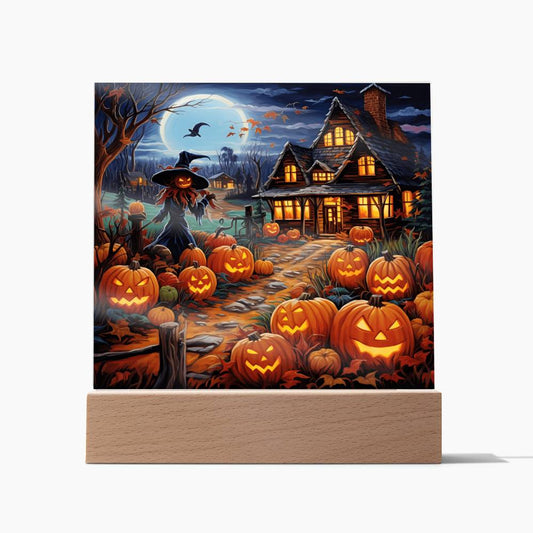 Halloween Home Pumpkin Patch Scarecrow | Stained Glass | Acrylic Plaque