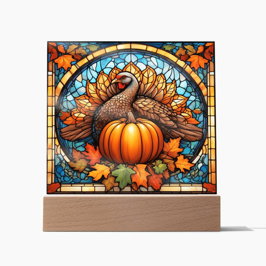 Pumpkin and Turkey | Stained Glass | Acrylic Plaque