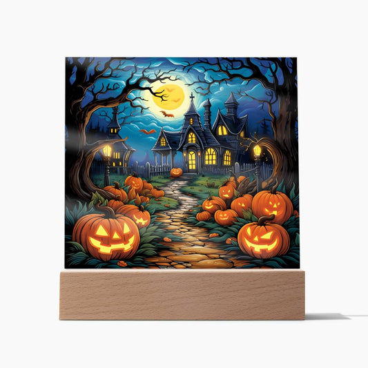 Halloween House Pumpkin Patch | Stained Glass | Acrylic Plaque