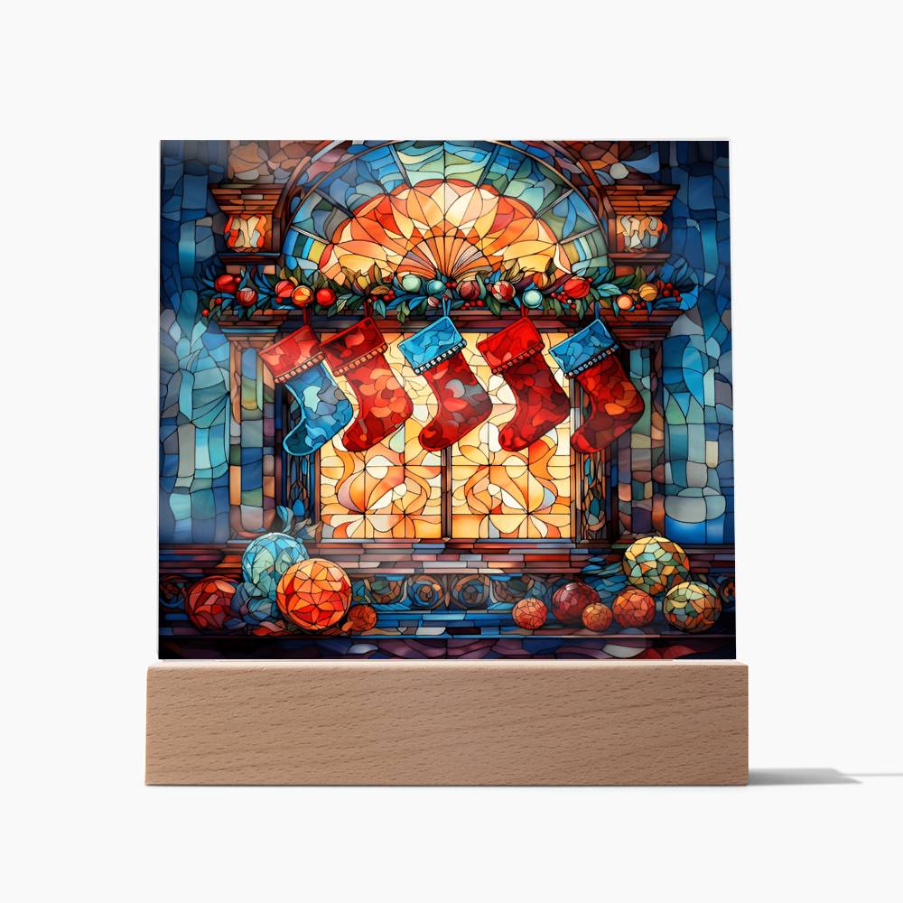 Stained Glass Stockings on the Mantle Acrylic Plaque