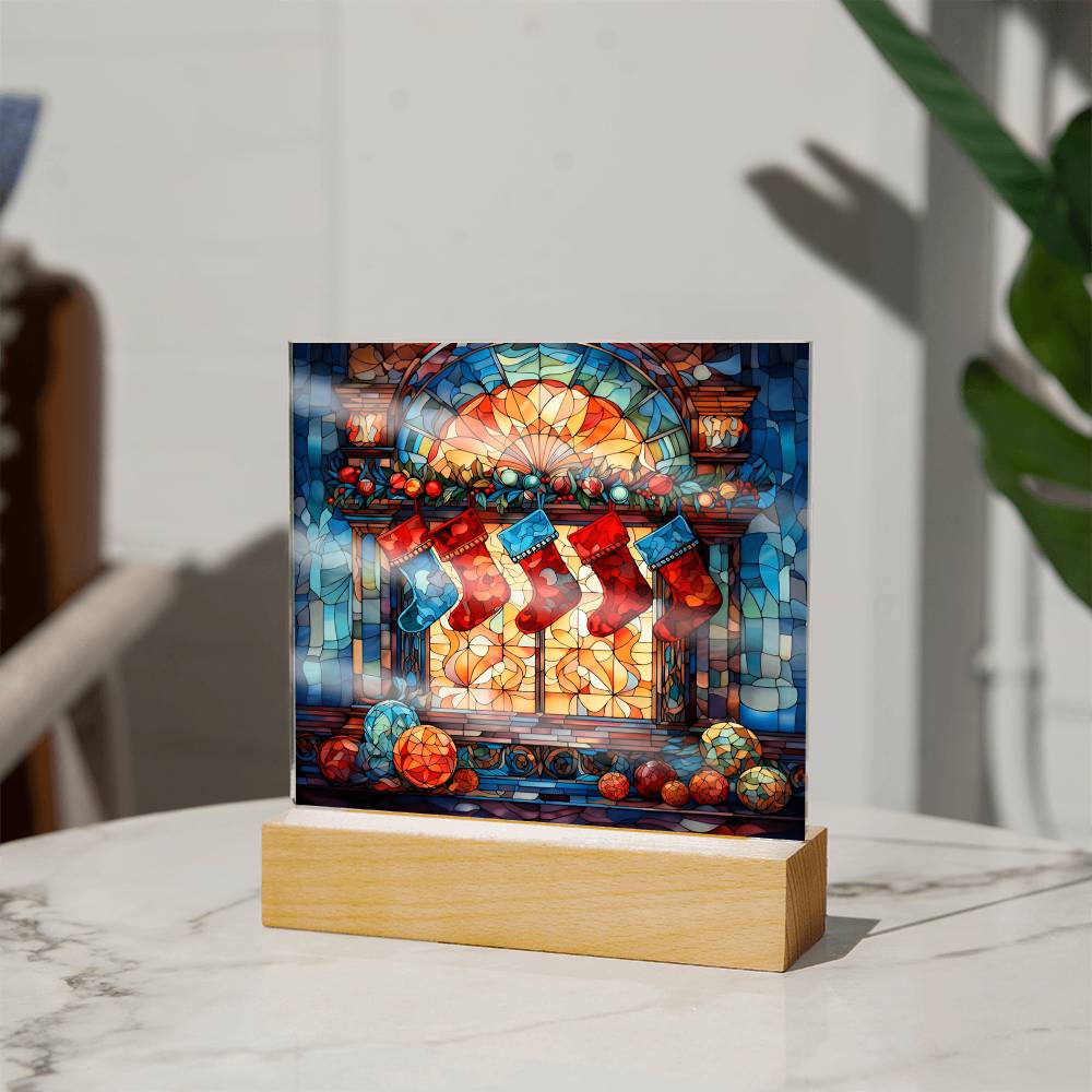 Stained Glass Stockings on the Mantle Acrylic Plaque