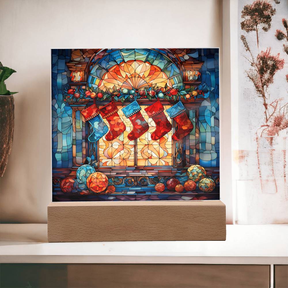 Stained Glass Stockings on the Mantle Acrylic Plaque