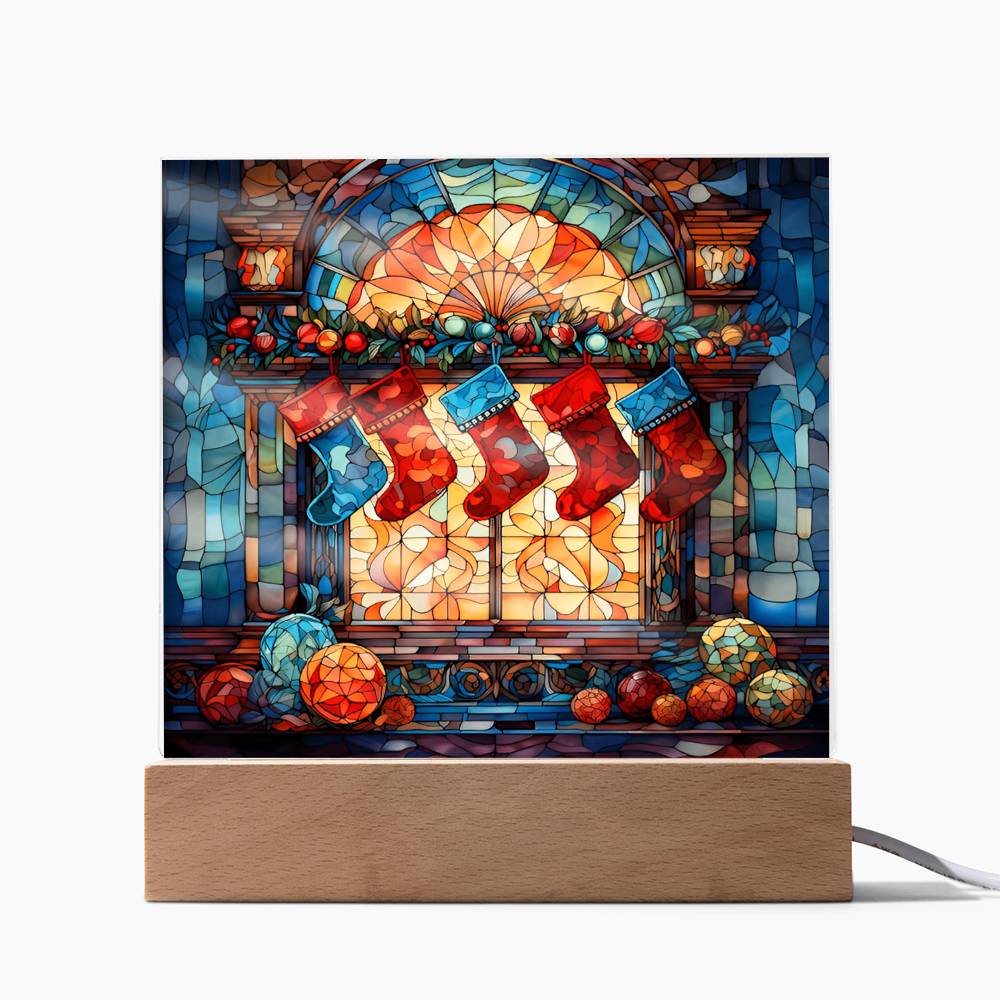 Stained Glass Stockings on the Mantle Acrylic Plaque