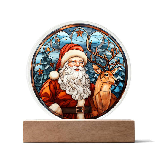 Santa and Reindeer Stained Glass Acrylic Plaque
