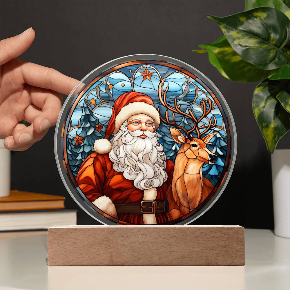 Santa and Reindeer Stained Glass Acrylic Plaque