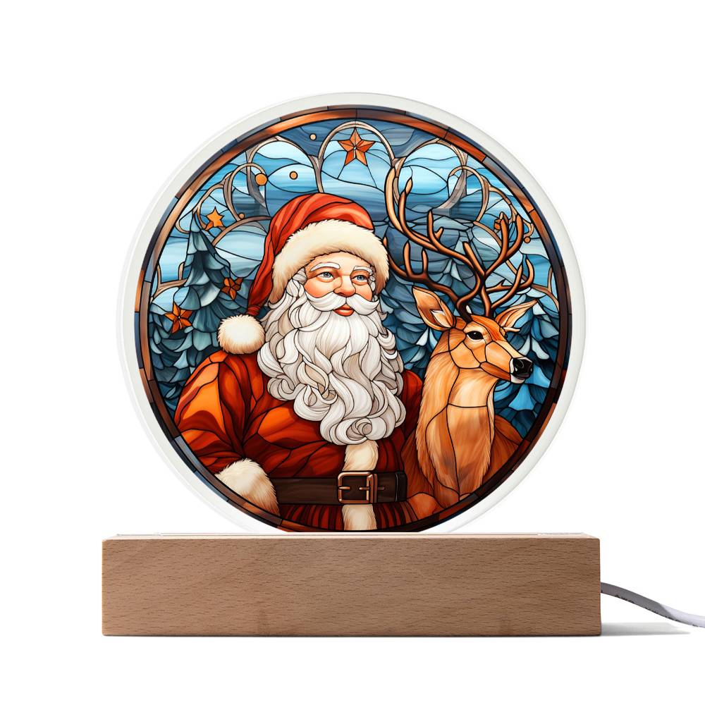 Santa and Reindeer Stained Glass Acrylic Plaque