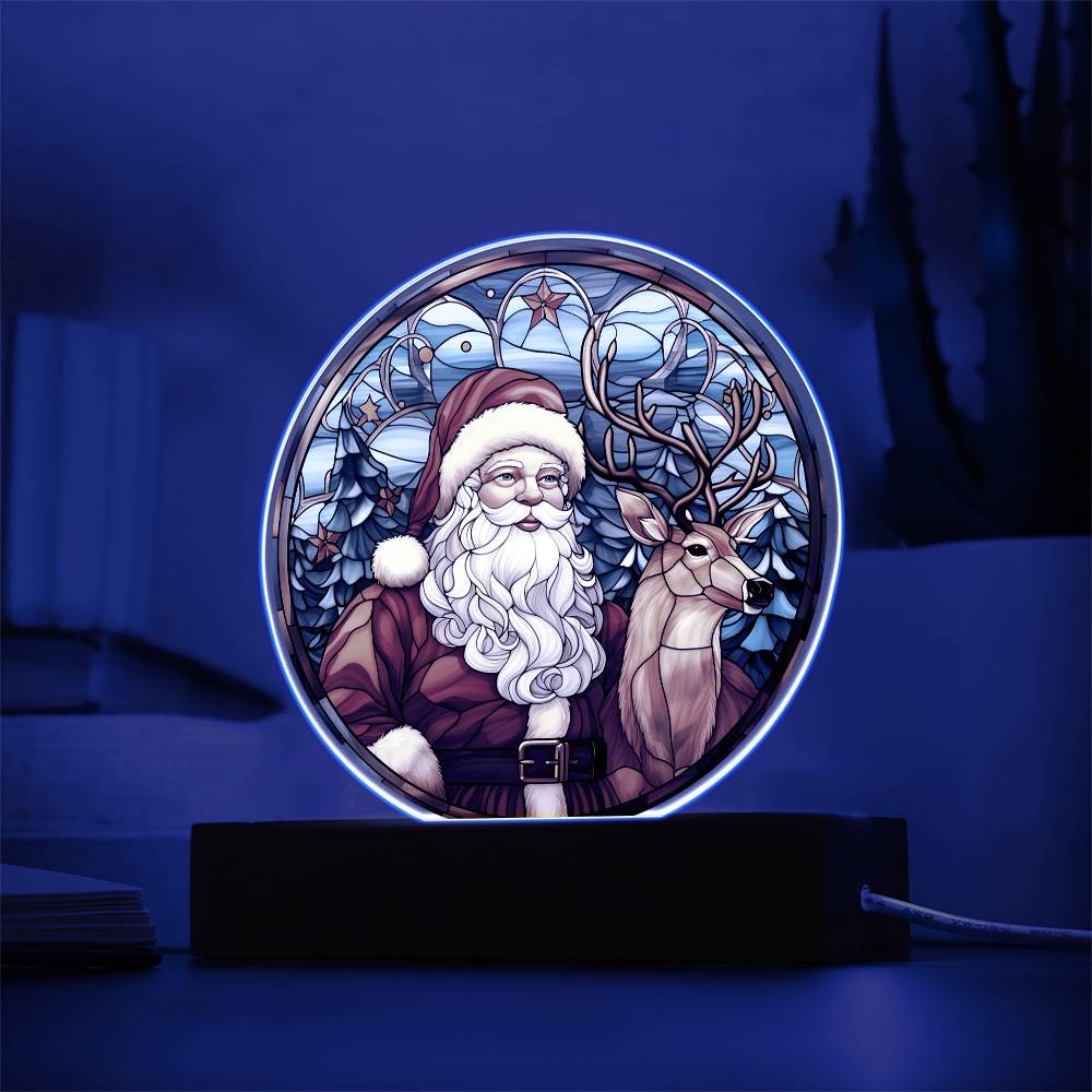 Santa and Reindeer Stained Glass Acrylic Plaque