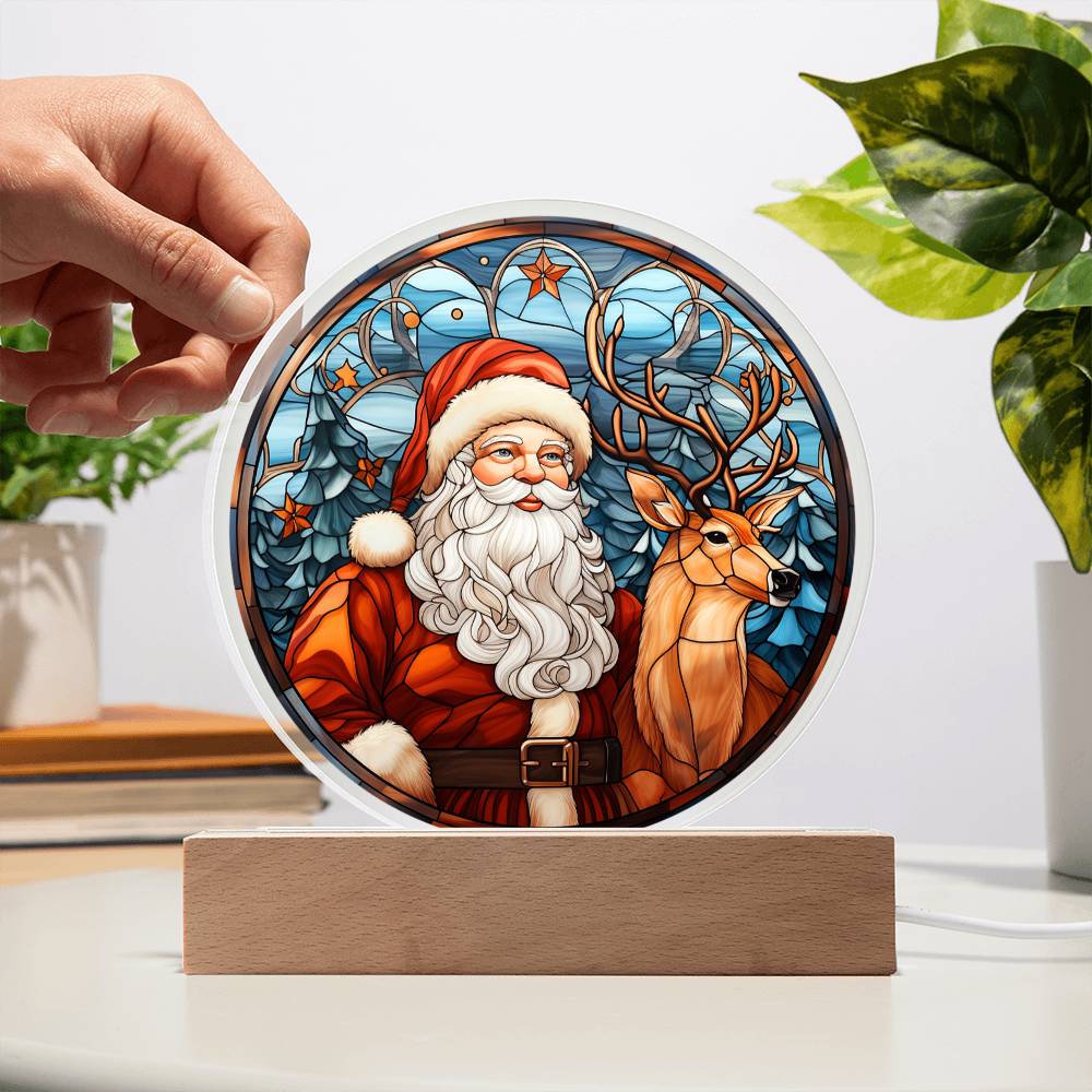 Santa and Reindeer Stained Glass Acrylic Plaque