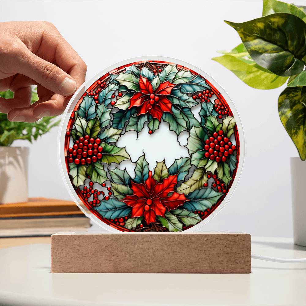 Christmas Wreath Stained Glass Acrylic Plaque