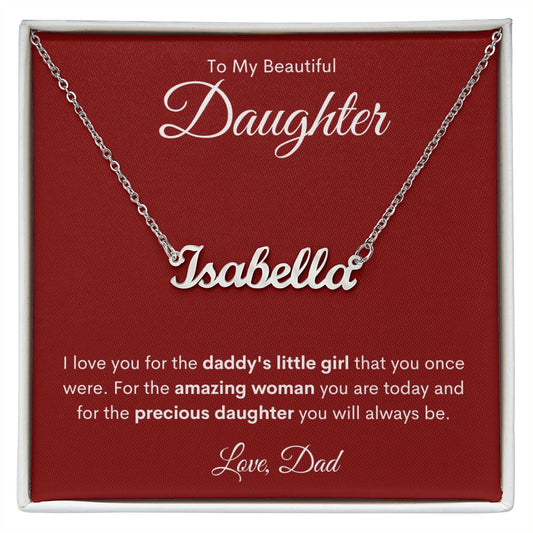 To My Daughter - Personalized Name Necklace w/MC - Love Dad